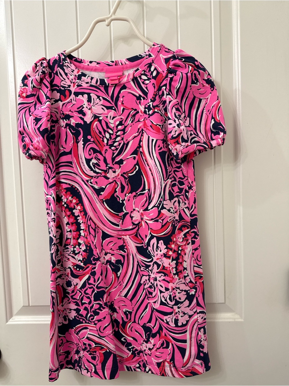 Lilly Pulitzer Pink & Navy Floral Puff-Sleeve Mini Dress